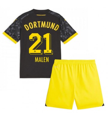 Borussia Dortmund Donyell Malen #21 Replica Away Stadium Kit for Kids 2023-24 Short Sleeve (+ pants)
